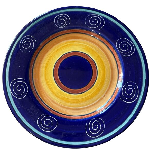 Handpainted Pier 1 Italian Swirl Earthenware Plates 11.5" Blue & Orange Set of 2 - Picture 3 of 6
